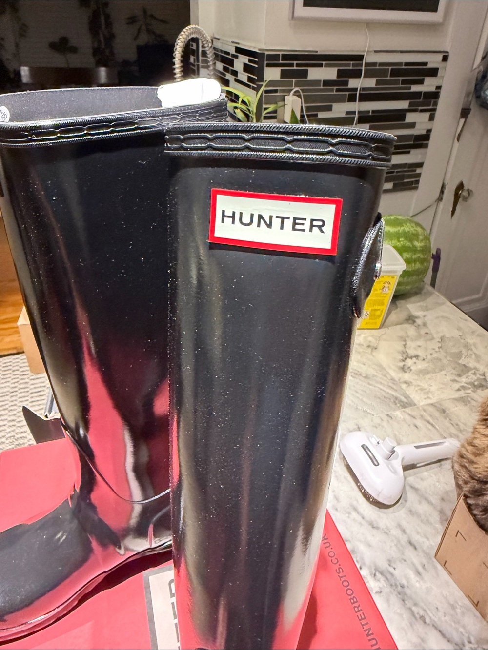 Hunter Black Gloss Tall Boots - Picture 2 of 12